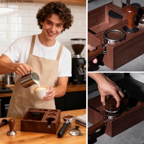 CEVYEA Estacion de Cafe Multifuncional para 51/54/58 mm Tamper Espresso, Distribuidor, Soporte Portafiltro + Base Accesorios para Cafe - Set para Cafe Barista Profesional con Almacenamiento Integrado