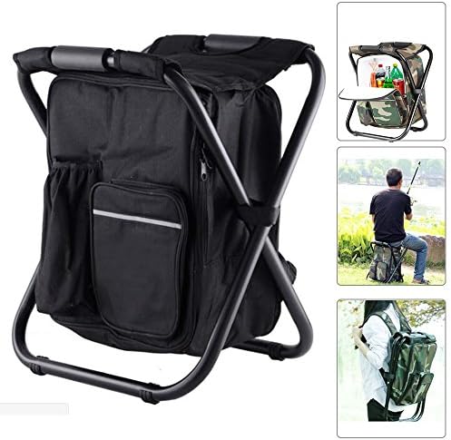 Taohua Garden Folding Camping Chair & Backpack with Cooler Insulated Picnic Bag Camping Stool Oxford Fabric Hiking Fishing Travel Beach BBQ Outdoor activies (Black)