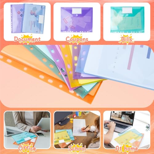 MOWETOO 24 Pieces A4 Document Bags, A4 Document Folder for Filing, 11 Hole Document Pockets, Zipper and Label Pocket, Document Organizer Folders (6