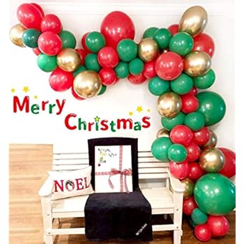 Christmas Balloon Garland Festival Balloon Arch Kit 103pcs Green Red Chrome Gold Color Balloons 16Ft Length for Kids Holiday New Year Home Party Decorations
