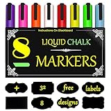 DigHealth Liquid Chalk Markers with 32 Chalkboard Labels, 6mm Reversible Bullet and Chisel Tip