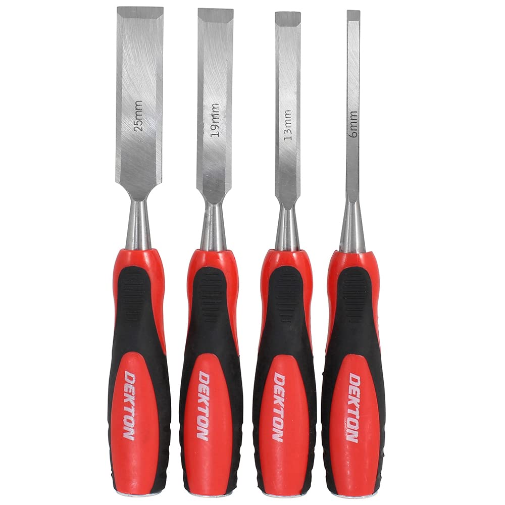 Dekton 4 Piece Chisel Set-heat Treated And Hardened Carbon Steel Blades| Striking Caps| Ergonomic Anti Slip Grips| Durable Construction For Long-lasting Use| Versatile Tool Kit For Fine Detailing
