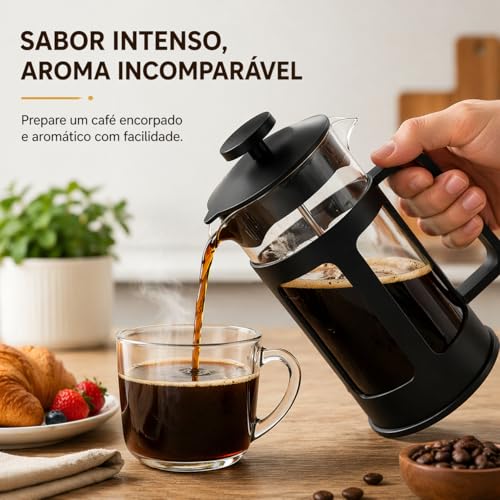 Prensa Francesa 350ml Cafeteira Manual em Aço Inox e Vidro Estilo Classico