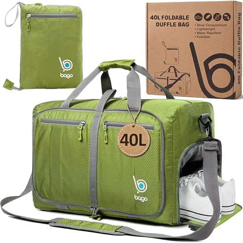bago Holdall Bags for Men & Women - 40L Spacious Holdall Bag with Shoe Compartment - Save Time & Travel The World in Style & Convenience - Durable, Lightweight & Foldable Duffle Bag (Green)