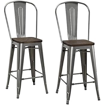 DHP P Luxor Metal Counter Stool with Wood Seat and Backrest Antique Gun