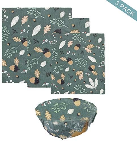 3Pcs Reusable Beeswax Wraps, CENXINY Food Wrap Made of Jojoba Oil, Organic Cotton and Beeswax, Vintage Style Sandwich Wraps Washable- 1 Small, 1 Medium, 1 Large