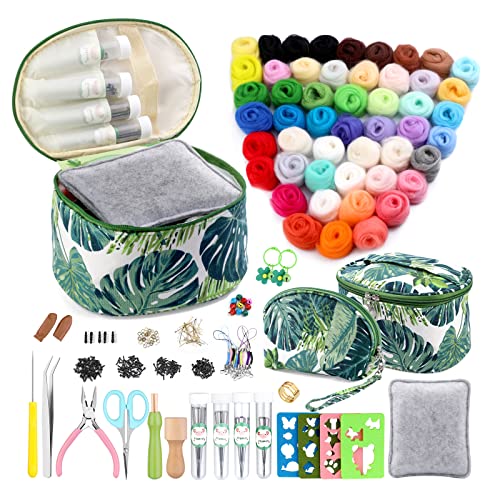 IMZAY 304 Pcs Needle Felting Kit, Wool Roving 50 Colors Set, Needle Felting Starter Kit, Needle Felting Tools Kit with 2 Exquisite Storage Bags, Felt Tools for Felted Animal Needle Felting Supplies