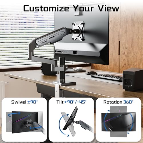 Fydeamer PC Monitor Arm for 17-32 inch Screens, Gas Spring Height Adjustable Desk Mount, Full Motion Swivel Tilt Rotation, VESA 75x75/100x100, 2-9kg Load Capacity, Gunmetal Grey
