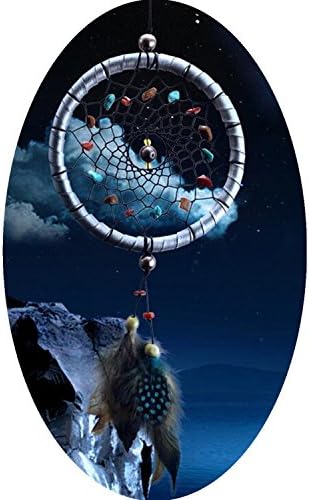 Sunnyillumine Forest Dreamcatcher Gift Handmade Dream Catcher Indian Peacock Dreamcatcher Wind Chimes Indian Style Feather Pendant (Tibetan silver With Natura Stone Feather)