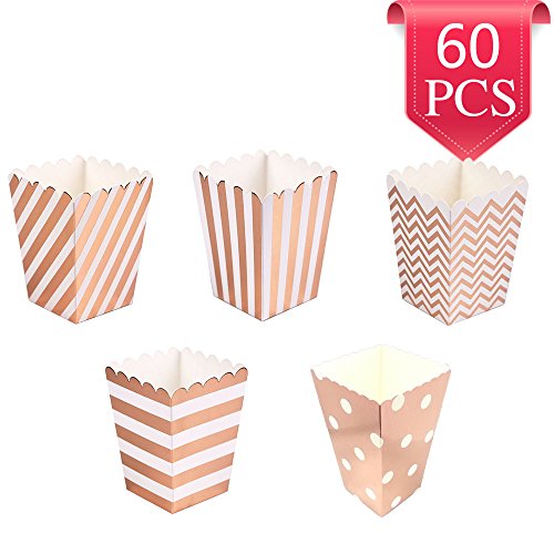 Popcorn Boxes Cardboard Candy Boxes for Birthday Bridal and Baby Shower Carnival/Graduation/Party/Movie/Fiesta Dessert Tables Wedding Party Supplies 60pcs Rose Gold