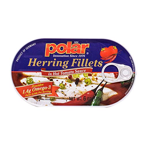 MW polar Herring Fillets in Hot Tomato Sauce, 6 Ounce (Pack of 14)