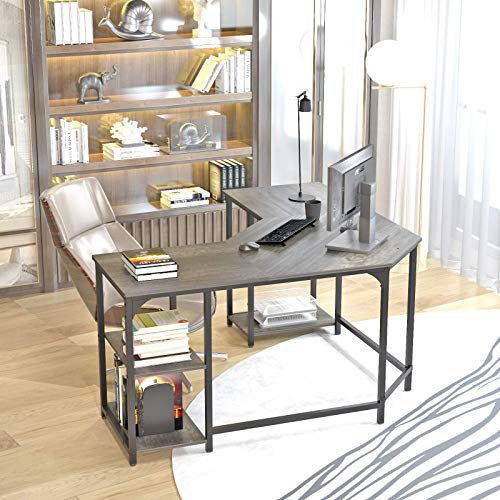 Elephance Large LShaped Computer Desk with Shelves, Corner Desk, Home