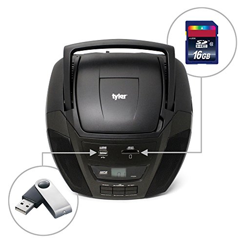 Tyler-Portable-Stereo-MP3CD-Boombox-Player-TAU102-BK-with-Mega-Bass-Sound-Text-Display-AMFM-Stereo-USBSDMMC-and-AUX-Inputs-Black