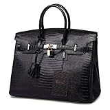 Jonon Women's Lizard Embossed Patent Leather Padlock Top Handle Handbag Ladies Briefcase