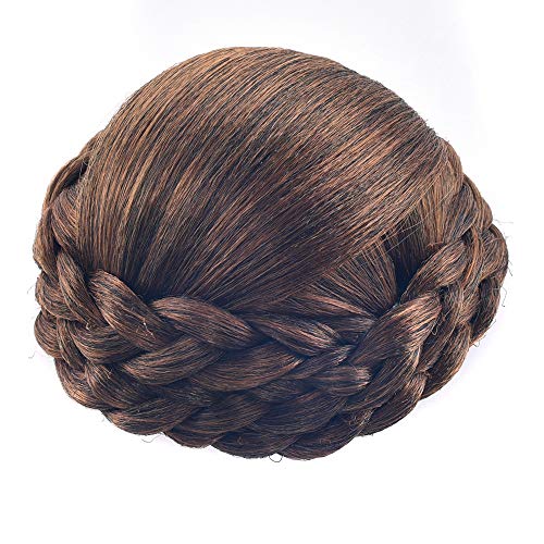 Synthetic Hair Chignon Bun Donut Braided Hairpieces Scrunchie Clip in Hair Bun Extensions Straight Updo for Wedding Party Costume Women Beauty 6Colors avilable (Dark Brown/Auburn Brown)