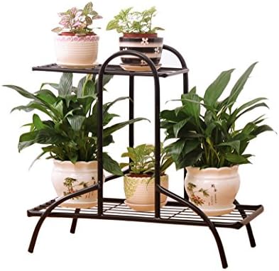 2-Tier Iron-Art Flower Rack Indoor Balcony Anti - Rust Plant Stand ( Black / White) ( Color : Black )