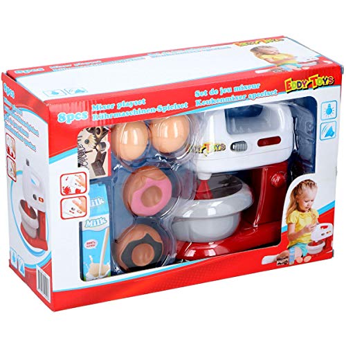 Eddy Toys 8tlg. Spielzeugset elektrischer Mixer mit Licht und Ton , Milch, Eier, Kuchen, Schokolade, Küchengerät…