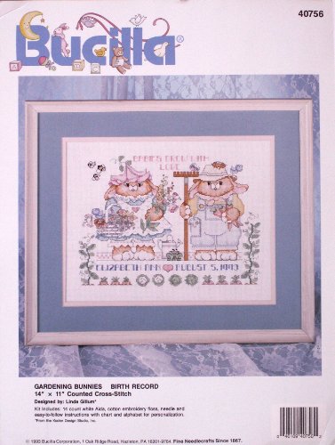 Counted Cross-Stitch Kit - Gardening Bunnies Birth Record