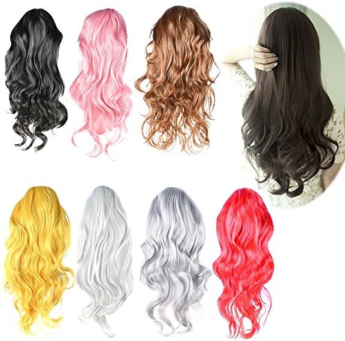 Vani® Long Short Curly Wavy Wig Hair Cosplay Party Halloween Fashion Colors + Wig Cap (Light Pink)