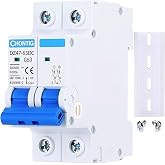 CHONTIG 63 Amp Miniature DC Circuit Breaker 500V 2 Pole, Solar PV Disconnect Switch with Thermal Magnetic Trip, DIN Rail Mount Isolator C63