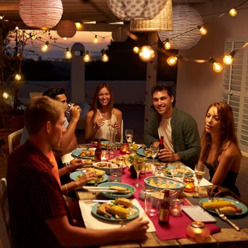 LangPlus+ Outdoor String Lights Mains Powered, 50FT Waterproof Festoon Lights with 46PCS E12 Sockets, 46+4 G40 LED Globe Bulbs(4 Spare), Shatterproof Patio Light for Festival Party Christmas Birthday