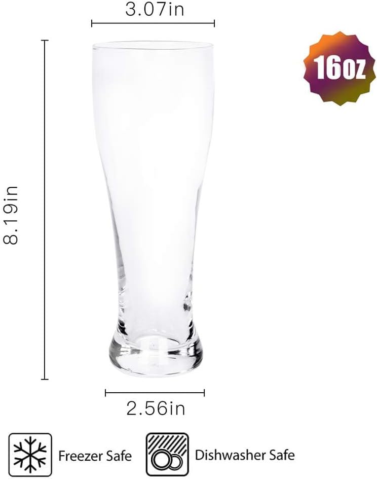 [6Pack,16 Oz]Design•Master Premium Pilsner Glasses, Beer Glass for