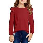 DOKOTOO KIDS Girls Long Sleeve Shirts Casual Ruffle Trim Crewneck Blouse Tops 6-15 Years