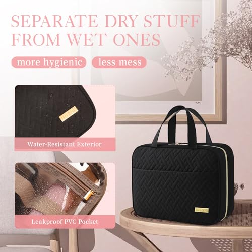 HOTOR Travel Toiletry Bag w/Hanging Hook - Spacious Toiletry Bag Essentials for Women & Men, Makeup Bag/Big Comparment, Waterproof for Travel Accessories, Medium, Black