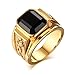 Stainless Steel Gold Plated Black Rhinestone Crystal Ring for Men Women Engagement Wedding Band