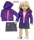 Sophia's 18 Inch Doll 2 Pc. Outfit, Purple Sequin Hooded Sweatshirt & Denim Skirt, Perfect for The 18 Inch American Girl Clothes & More Purple Sequin Hoodie & Jean Skirt