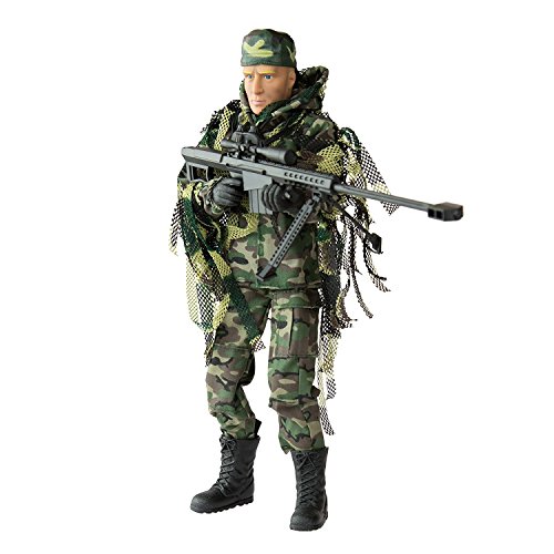 Army Men by World Peacekeepers Action Figures: 30-Pt. Full-Motion 12-Inch Army Toys w/ Ninja Grip, Military Sniper Rifle, Binocs & Ghillie Suit (Jungle Sniper)