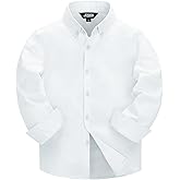 JOGAL Boys Long Sleeve Dress Shirts Oxford Solid Button Down Shirts for 6-14 Years