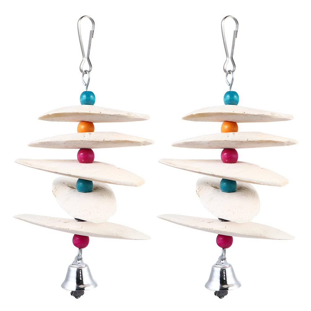 POPETPOP 2pcs Bird Cuttlebone Chew Toys Hanging Cuttlefish Bones Parrot Cage Toys Bird Bite Toys for Parakeet Cockatiel Conure Lovebird Canary Budgie Aquarium Reptile Tortoise Turtle