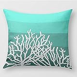 White Coral Teal Blocks Pillow Cover for Sofa or Bedroom