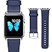 J&D Tech Leather Strap Wrist Replacement Band with Metal Clasp for Apple Watch, 42mm, Blue