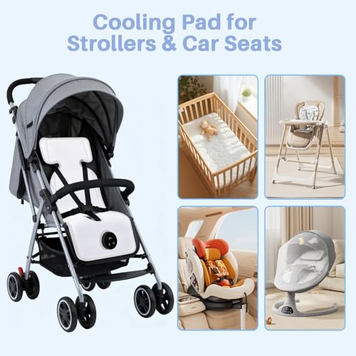 Sendowtek Summer Baby Car Mat, Universal Pushchair Pad with Adjustable Fan, Breathable Cover for Outdoor Indoor Cot Car Seat