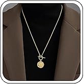 TseanYi Gold Coin Necklace Boho Coin Pendant Toggle Necklace Long Sweater Chain Disc Necklace Chain Jewelry for Women