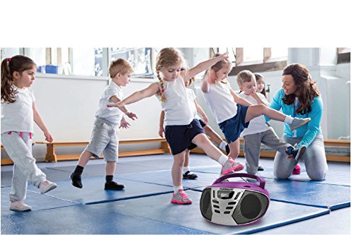 KORAMZI-Sports-Portable-CD-Boombox-AMFM-Radio-AUX-IN-Top-Loading-CD-Player-Telescopic-Antenna-LCD-Display-for-Indoor-Outdoor-Offices-Home-Picnics-School-Camping-PurpleSilver-CD55-PLS