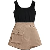 Floerns Girl's 2 Piece Outfit Square Neck Tank Top and Casual Wrap Cargo Skort Set