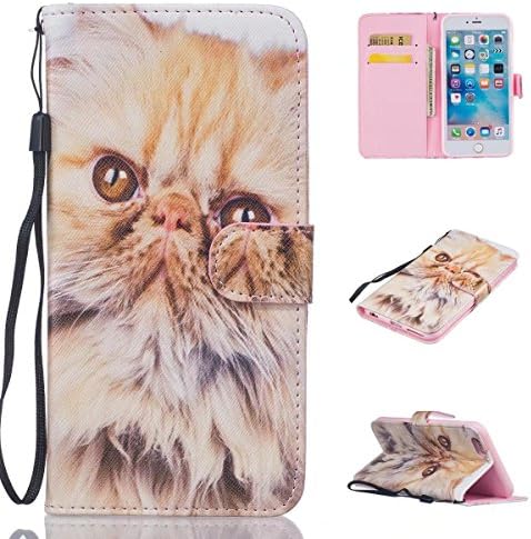 iPhone 6 Plus Case, Kmety Persian cat PU Synthetic Leather Wristlet Magnet Snap Wallet [Credit Card/Cash Slots] Kickstand Flip Case Cover for Apple iPhone 6 6S Plus 5.5 inch