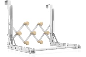 FYY Over The Door Drying Rack for Clothing - Collapsible Folding Over-Door Towel Hanger Multifunctional Expandable Clothes Drying Rod with 7 Hooks for Hanging Use in Bedroom Dorm Bathroom Laundry