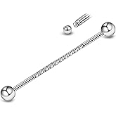 FINE4U Gold Industrial Piercing Jewelry 14G 36mm 38mm 1pc - ASTM F136 Titanium Industrial Barbell, Industrial Earrings, Cartilage Body Piercing Jewelry with CZ