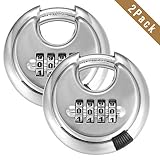 4 Digit Combination Disc Padlock with Hardened Steel Shackle Silver Lock for Sheds, Storage Unit, Gym and Fence (2 Pack)