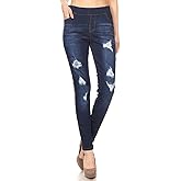 Women's Stretch Pull-On Jeans Skinny Ripped Distressed Denim Jeggings Regular-Plus Size