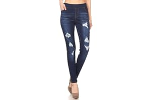 JVINI Women's Stretch Pull-On Jeans Skinny Ripped Distressed Denim Jeggings Regular-Plus Size