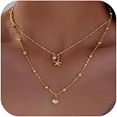 Seashell Starfish Necklace for Women Conch Shell Summer Pearl Beach 14k Gold Layered Dainty Choker