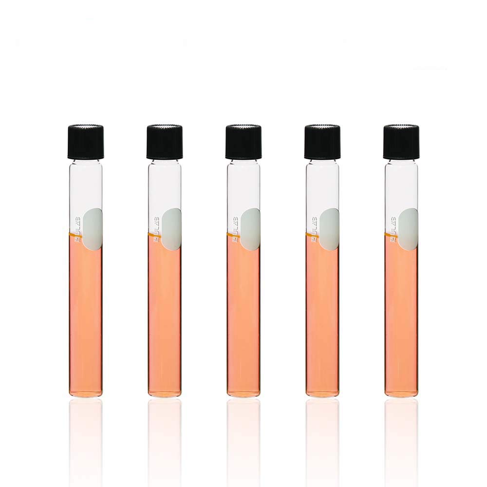 ULAB Serological Test Tubes with Black Screw Caps, Vol.15ml, Dia.16x150mm with Marking Area, Borosilicate Glass Material, Pack of 20, UTT1013