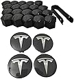 Hub Cover Kit, Aero Wheel Cap Kit for Tesla Model 3, Model S & Model X - 4 Hub Center Cap + 20 Lug Nut Cover
