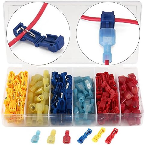 Wrightus 120pcs T-Tap Wire Terminals Quick Splice Electrical Connectors – Quick Wire Splice Taps and Self-stripping with Nylon Fully Insulated Male Quick Disconnect Kit With Case