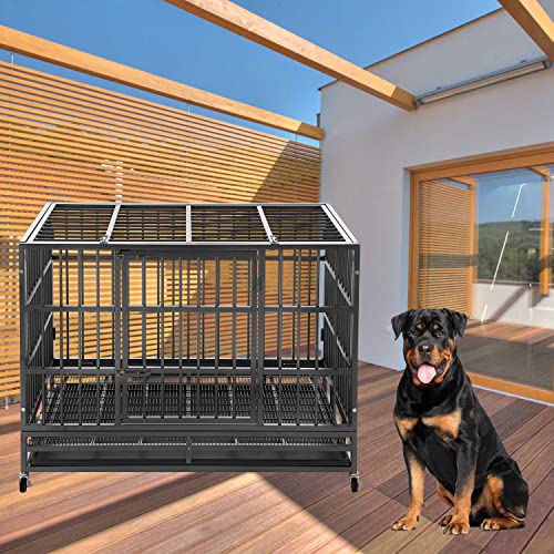 Shushim 48 Inch Heavy Duty Dog Crate Cage Kennel with Wheels, High